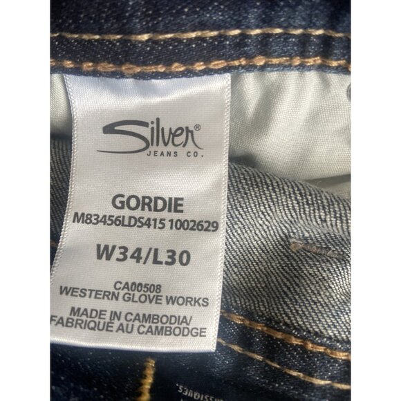 Silver Gordie 34x26 Men Relaxed Straight Denim Jeans Hemmed - Picture 6 of 10